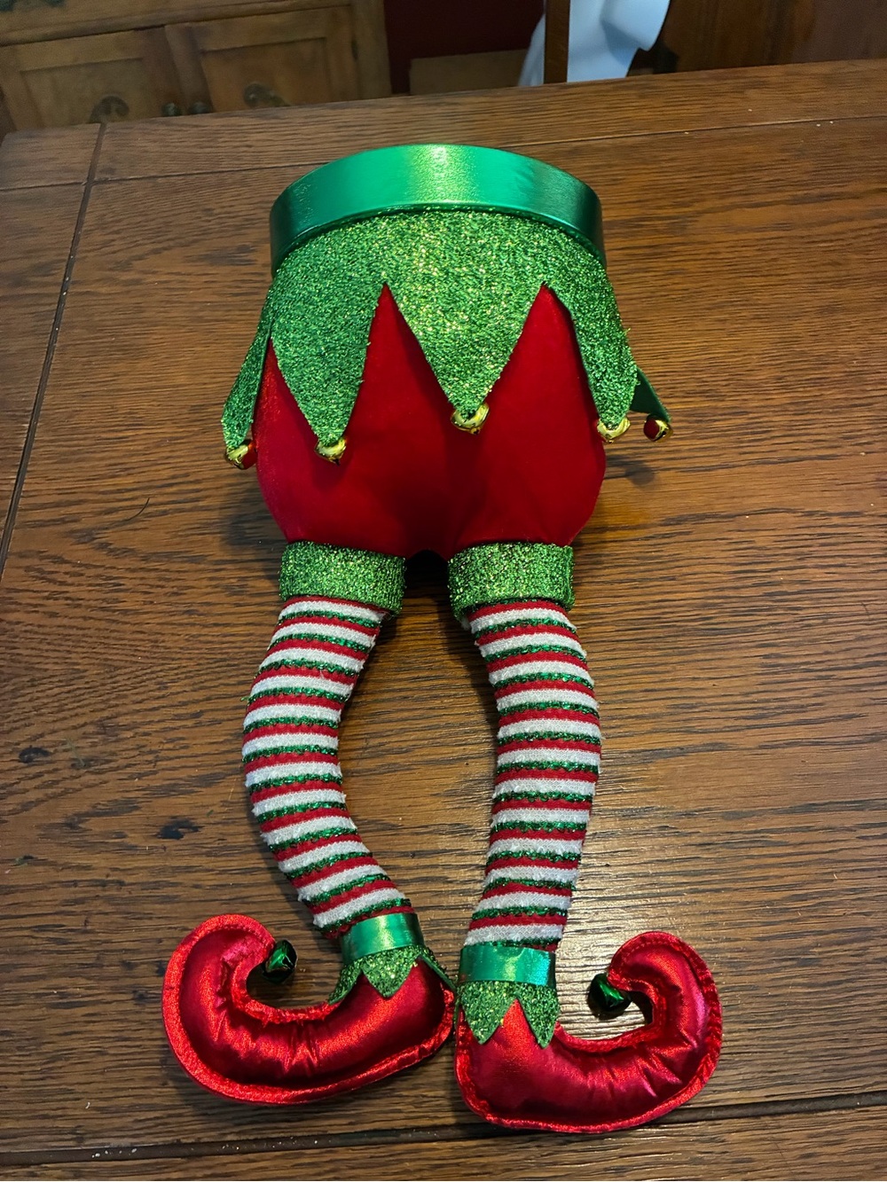 Holiday Elf Leg Décor Accent in Red & Green